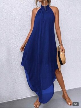 SHEIN Royal Blue High-Low Halter Maxi Dress
